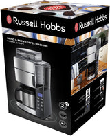 Cafetera Russell Hobbs con Molinillo y Jarra Térmica [Temporizador Digital, Cabezal de Ducha para una Extracción y Aroma Óptimo] Grind&Brew (1-10 Tazas, 3 Configuraciones de Molido) Cafetera de Filtro 25620-56
