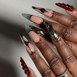 Mouyouglow-uñas largas Stiletto, color blanco lechoso, degradado, purpurina rosa, uñas postizas frescas con pegamento, uñas artificiales con purpurina rosa ombré