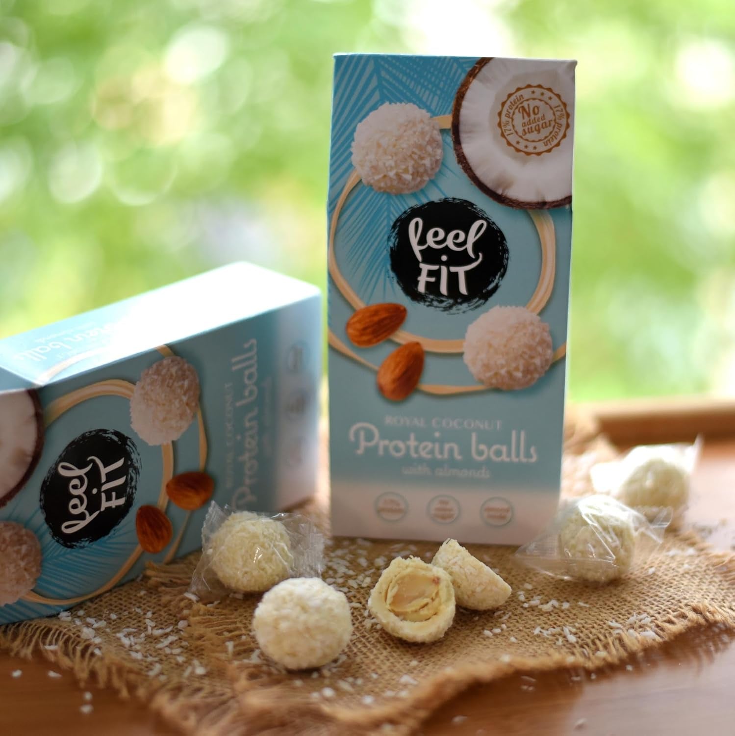 Bombones de coco con almendras sin azúcar, siéntete FIT, sin azúcares añadidos, 17% proteína, 63 g