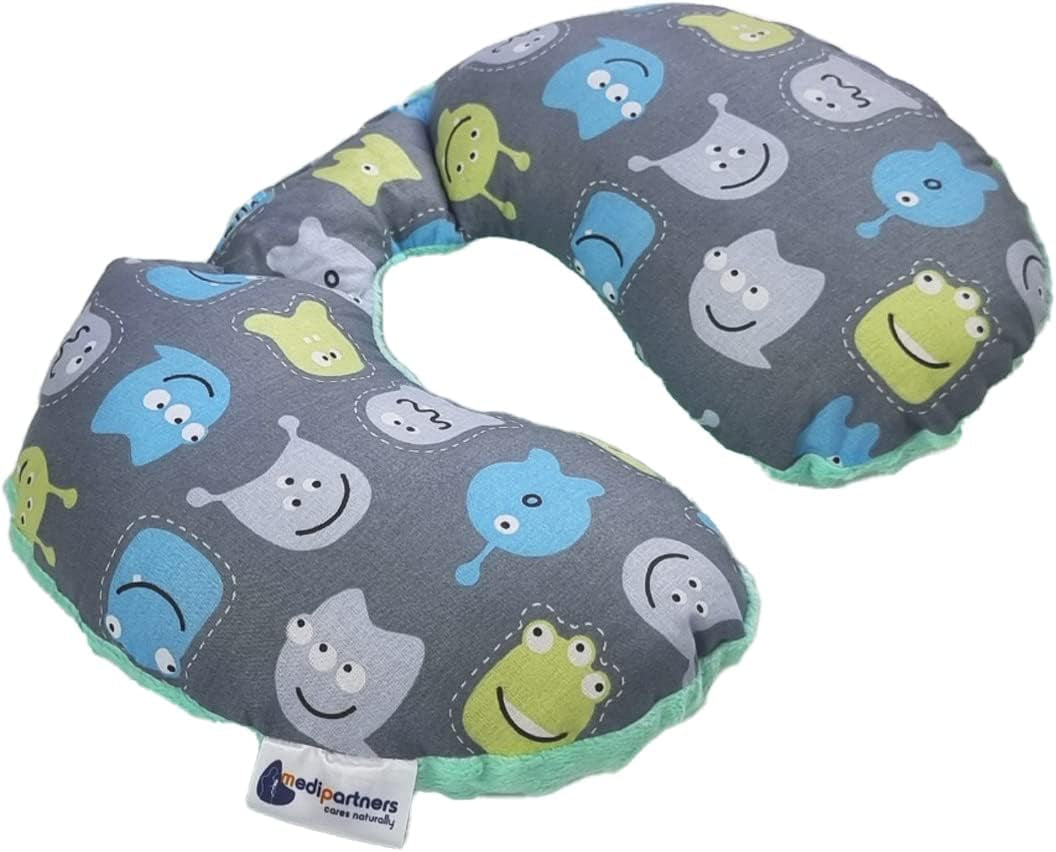 Medi Partners Almohada para el cuello del bebé Soporte para el cuello 100% algodón / minky almohada para el cuello del bebé para el cochecito de bebé almohada para el cuello para dormir de viaje rollo de repetición (REH con Minky gris) Almohadas ortopédicas cervicales Naty Shop Creatures with Minzer Minky