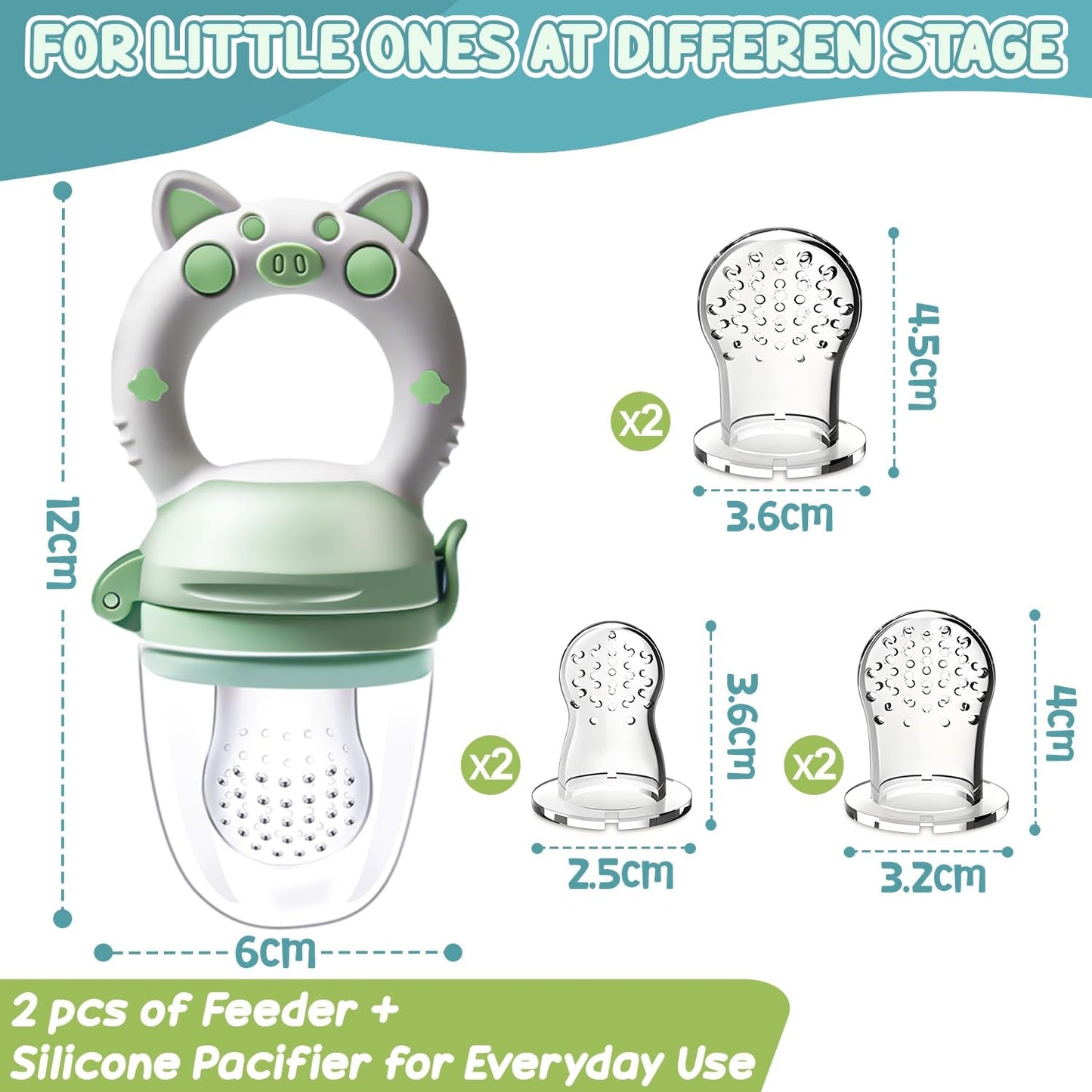 Chupetes de Frutas para Bebé, Pack de 2 Chupetes de Frutas para Bebés de 3 Meses en adelante Versión Mejorada 2023, Chupetes Rellenables, Chupetes de Gachas, Chupetes de Frutas para Bebés, Sin BPA, 8 Tetinas de Silicona en 3 Tamaños