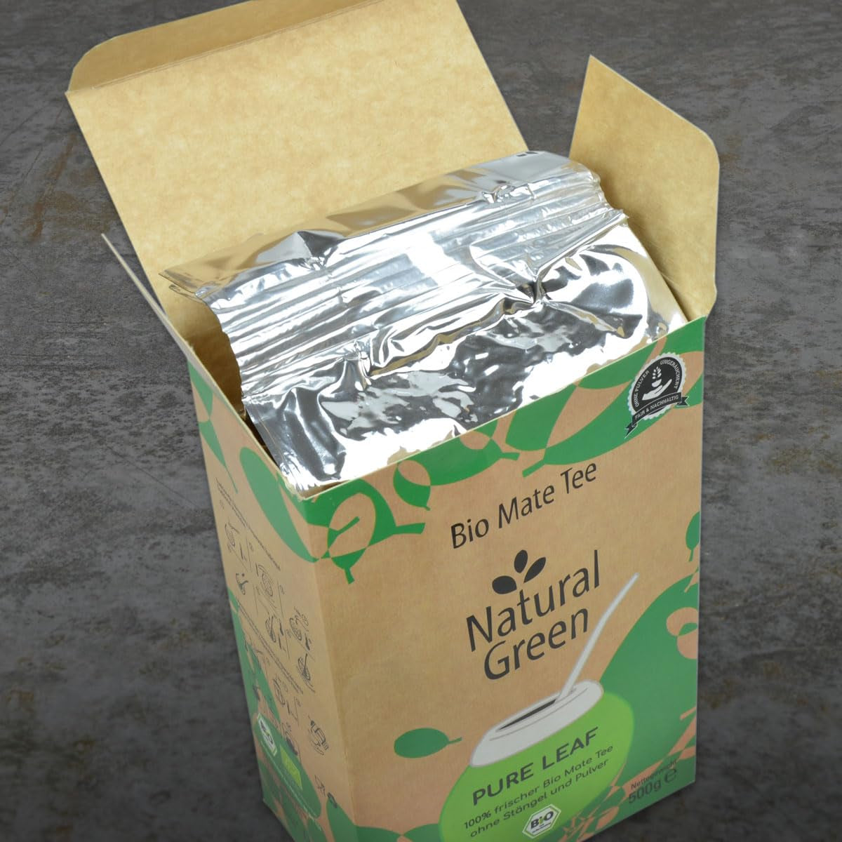 Delicatino - HOJA PURA verde natural 500G, yerba mate orgánica sin tallo, fresca y sin humo, cultivada orgánicamente, envasada al vacío para máxima frescura