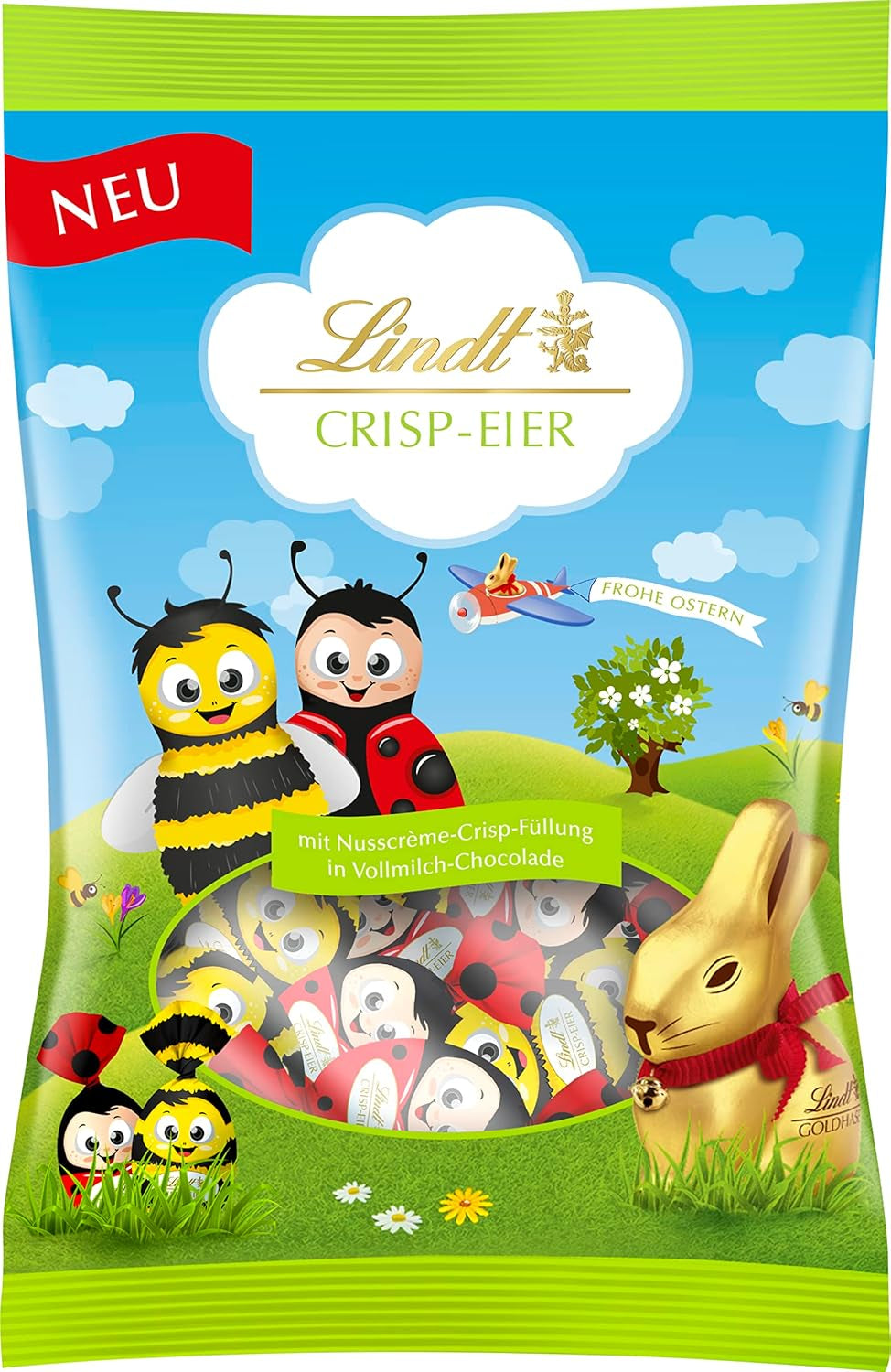Huevos crujientes de chocolate Lindt | Bolsa de 86g | Huevos de chocolate con leche alpino con un delicado relleno de crema de avellanas crujiente para Pascua | Chocolate de Pascua para niños | Regalo de chocolate | Huevos de Pascua | huevos de chocolate