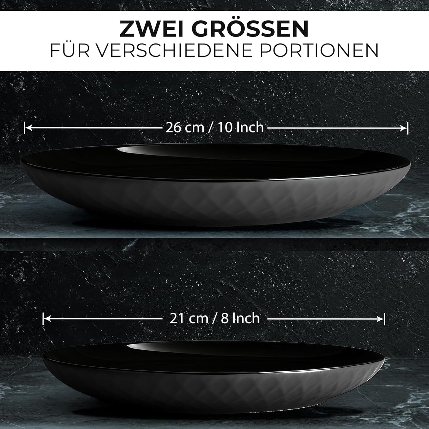 MIAMIO - Vajilla/platos de cerámica moderna para 6 personas, 6 piezas, Colección Palmanova (Negro, Platos grandes (6x))