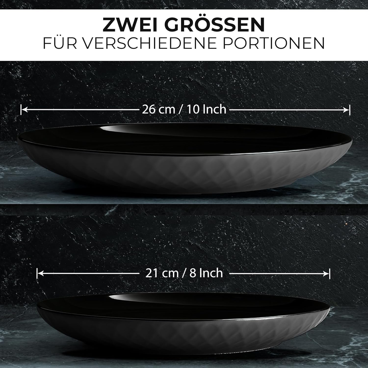 MIAMIO - Vajilla/platos de cerámica moderna para 6 personas, 6 piezas, Colección Palmanova (Negro, Platos grandes (6x))