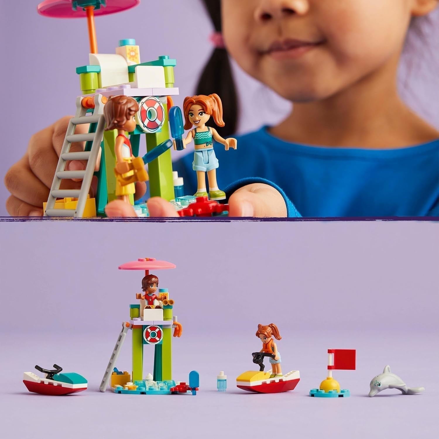 LEGO Friends Torre de observación de salvavidas con motos de agua, juguete para niños, idea de regalo para niñas y niños a partir de 5 años con 2 figuras y un delfín, juguete de moto de agua 42623 Juegos de construcción Besuche den LEGO-Store
