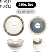 Moritz & Moritz TARENTO Vajilla para 6 personas de 24 piezas, gris - Elegante juego de platos de gres de alta calidad - El juego de vajilla incluye 6 platos llanos, 6 platos de postre, 6 platos llanos y 6 tazas