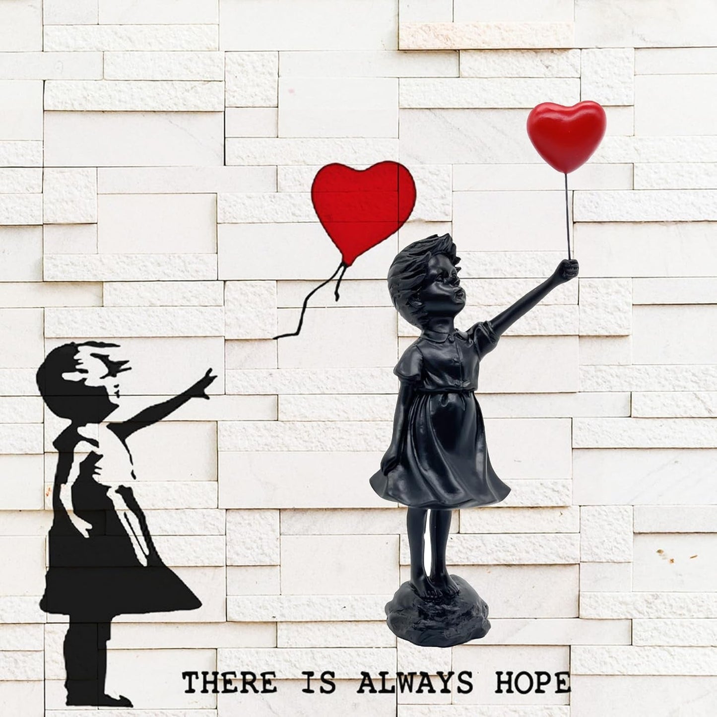 Escultura de resina de niña con globo lindo, estatua de decoración del hogar, figura de globo de niña con corazón rojo de Banksy, escultura de arte moderno para decoración de estante de mesa Estatuas y esculturas Naty Shop