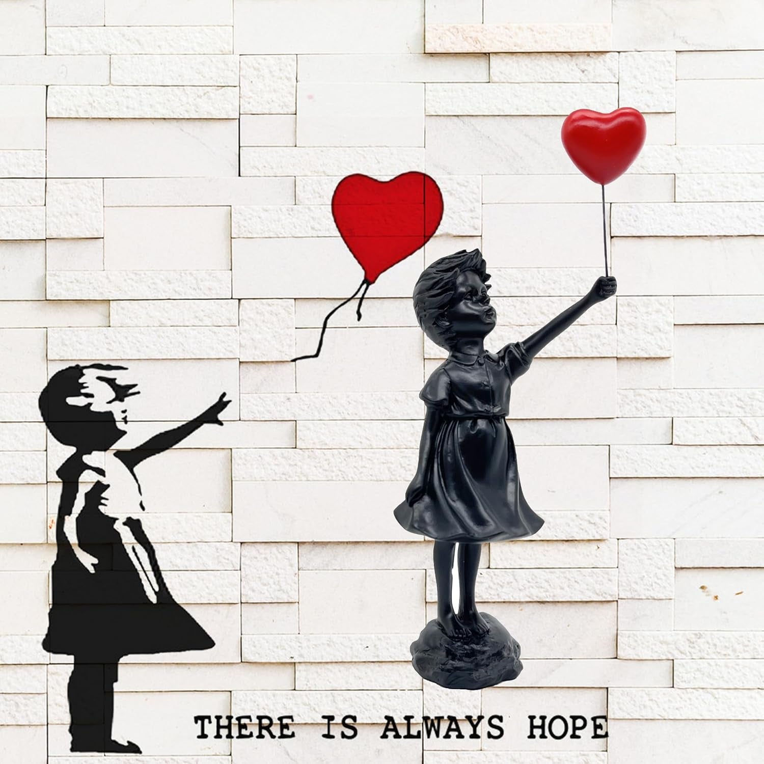 Escultura de resina de niña con globo lindo, estatua de decoración del hogar, figura de globo de niña con corazón rojo de Banksy, escultura de arte moderno para decoración de estante de mesa Estatuas y esculturas Naty Shop