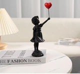 Escultura de resina de niña con globo lindo, estatua de decoración del hogar, figura de globo de niña con corazón rojo de Banksy, escultura de arte moderno para decoración de estante de mesa Estatuas y esculturas Naty Shop