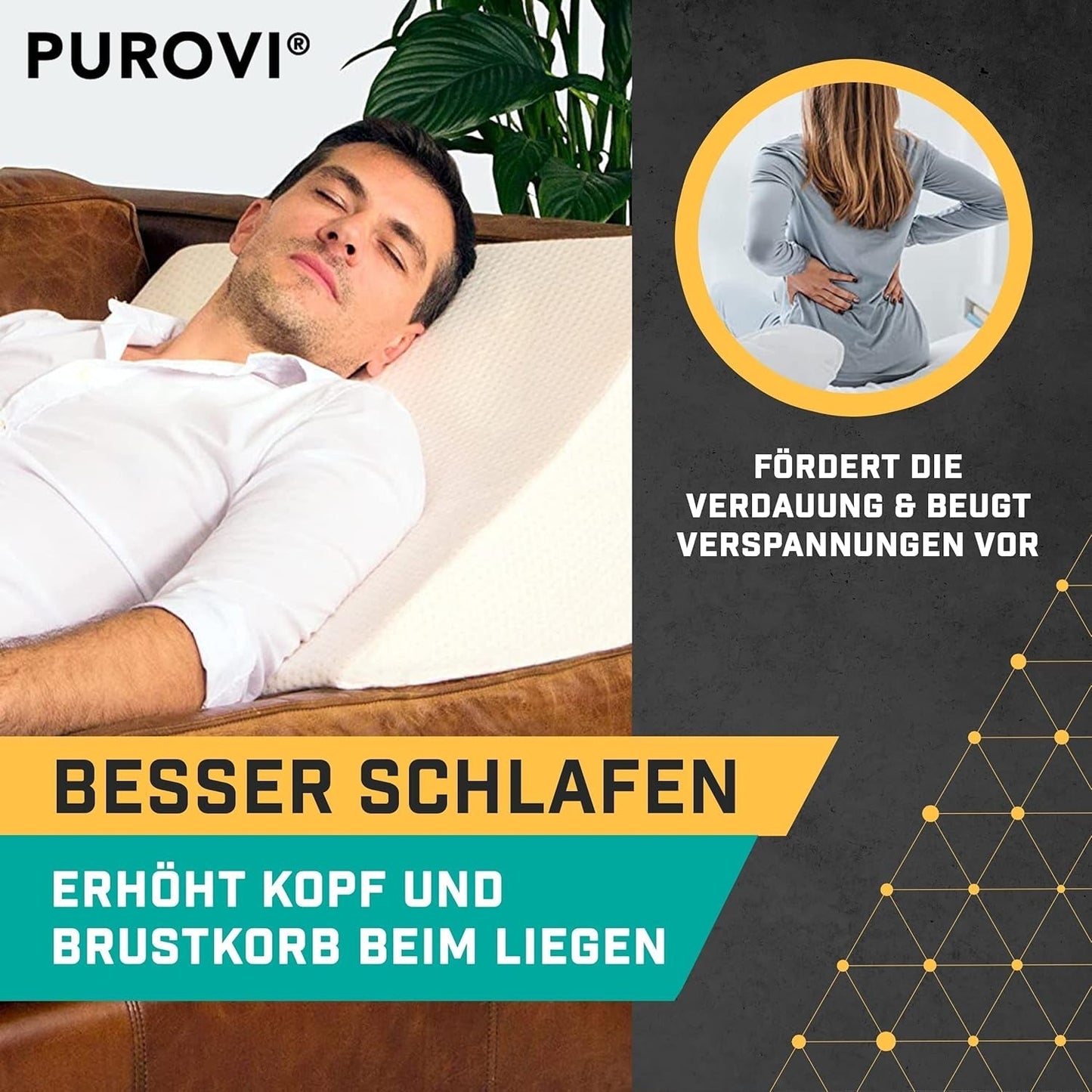 Almohada de cuña para cama y sofá - Ideal como almohada de lectura, para la espalda en la cama o para elevar las piernas - Espuma dimensionalmente estable - Funda lavable