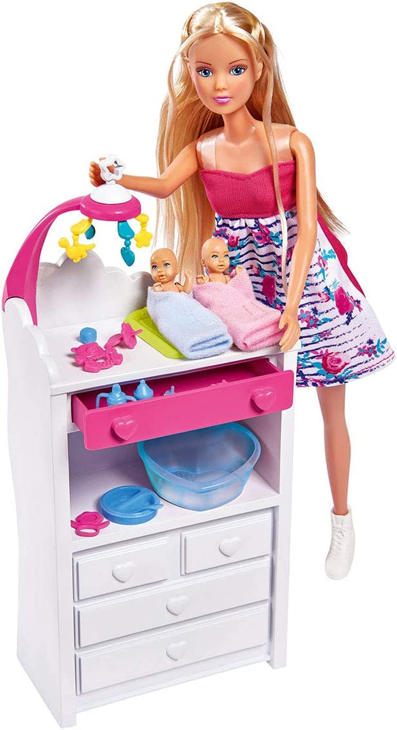 Simba 105733333 - Steffi Love Welcome Twins, Muñeca embarazada, Con gemelos, Con cambiador y bañera, Accesorio, Muñeca vestir, 29Cm, Para niños a partir de 3 años Muñecas Naty Shop Individual