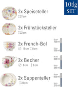 Villeroy & Boch Mariefleur Starter Set, Colores Surtidos, Apto para Lavavajillas, Microondas, Vajilla para 2, Vajilla Floral, Vajilla, Vajilla Combinada, Porcelana Premium
