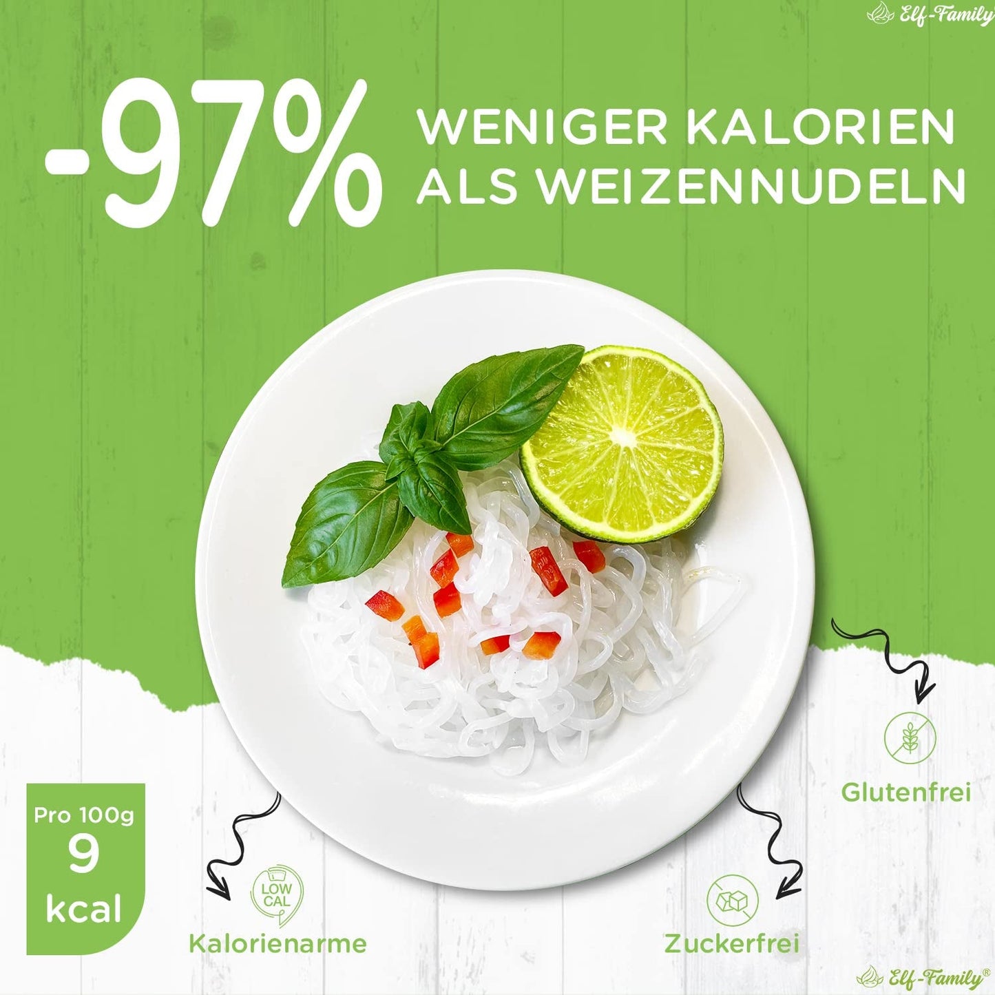 Elf-Family Caja de 270 g x 6 unidades (paquete de 12) Bio Konjak Nudeln Ultra Low Carb Shirataki Nudeln Vegan Glutenfrei-Instant Nudeln ohne kohlenhidrato/Keto/Kalorienarme/Fettfrei/Zuckerfrei -Spaghetti MHD: 11/12/2026
