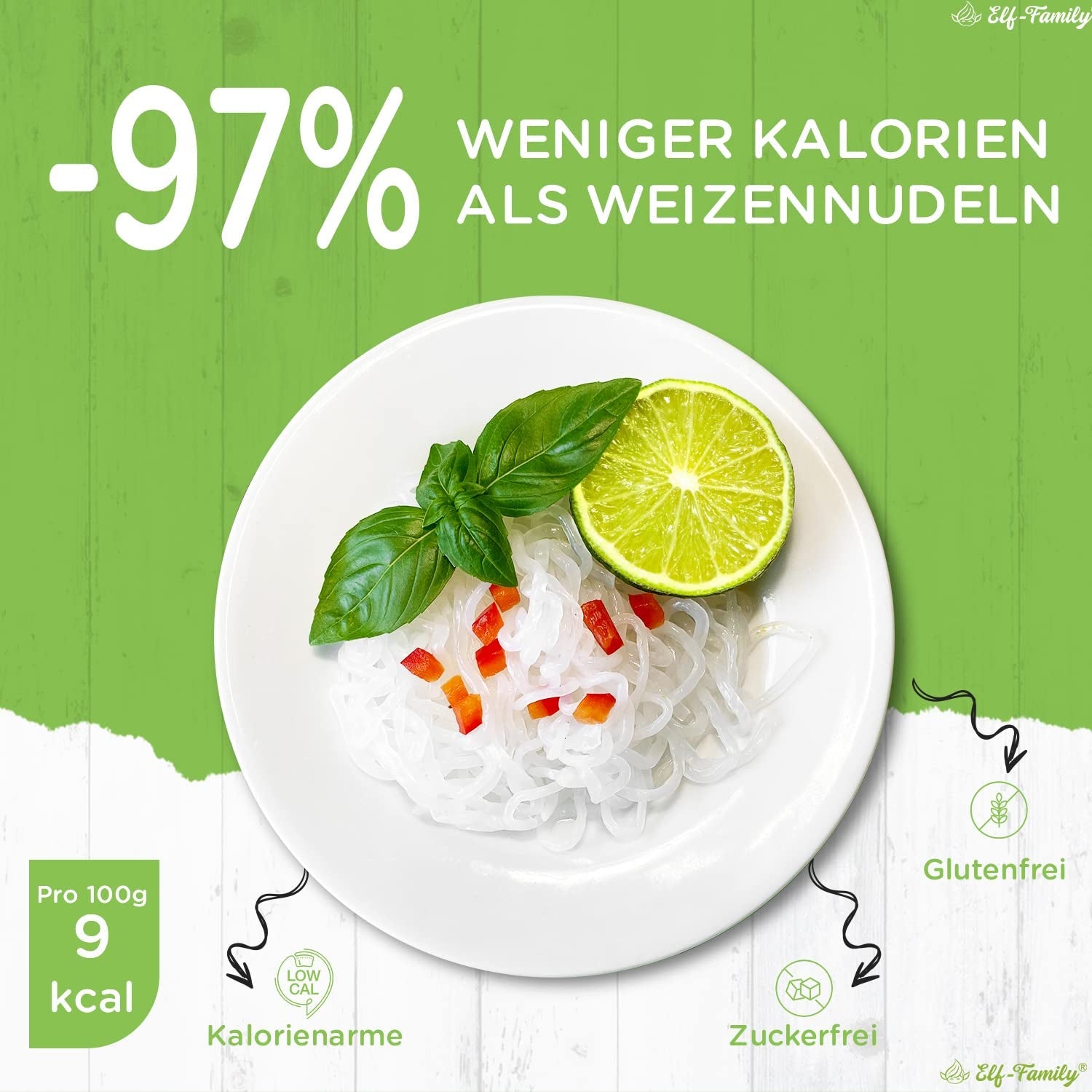 Elf-Family Caja de 270 g x 6 unidades (paquete de 12) Bio Konjak Nudeln Ultra Low Carb Shirataki Nudeln Vegan Glutenfrei-Instant Nudeln ohne kohlenhidrato/Keto/Kalorienarme/Fettfrei/Zuckerfrei -Spaghetti MHD: 11/12/2026