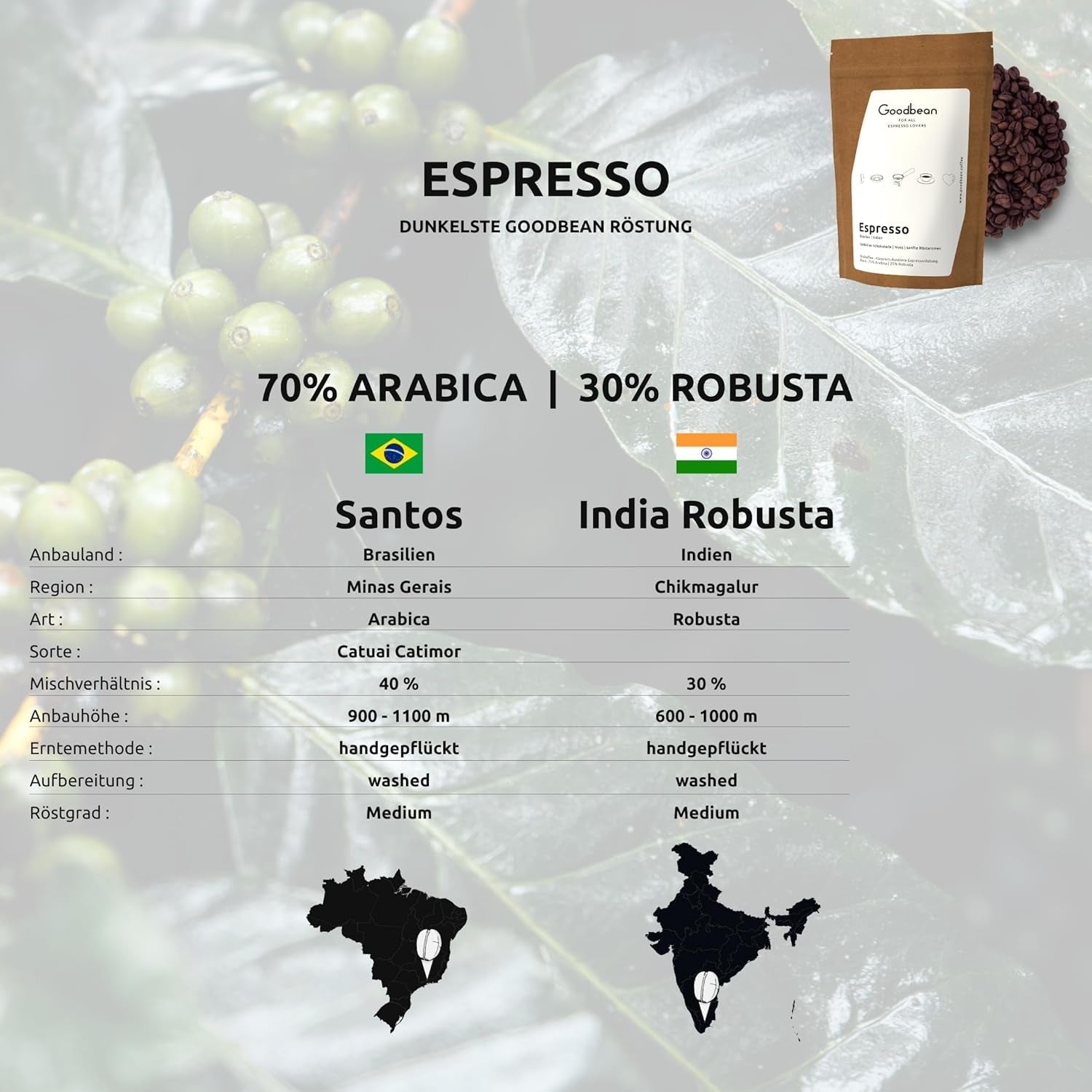 EXPRESO | Café en grano 500g - 100% Arábica | Recién tostado para hacer espresso | Granos de café enteros | Sabor clásico del café