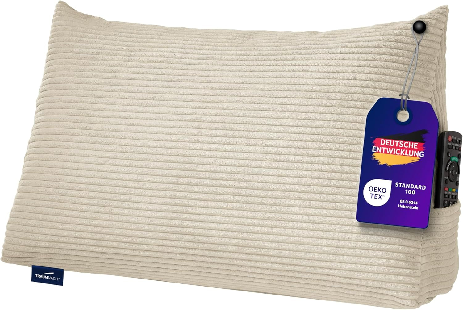 Almohada de lectura Traumnacht Cosy Back Cushion, 70 x 40 cm gris oscuro, funda desenfundable y lavable de 100% poliéster, práctico bolsillo lateral, certificado Öko-Tex, fabricado según los estándares de calidad alemanes