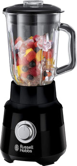 Russell Hobbs Batidora de pie [1,5 L Glasbehälter] Matt Schwarz (motor Starker 0,9 CV, función Impuls-/Ice-Crush-funktion, Edelstahlmesser, Bpa-Frei Mixer, Elektrischer Zerkleinerer, Smoothie-Maker) 24722-56 Kitchen Naty Shop Batidora de pie, individual