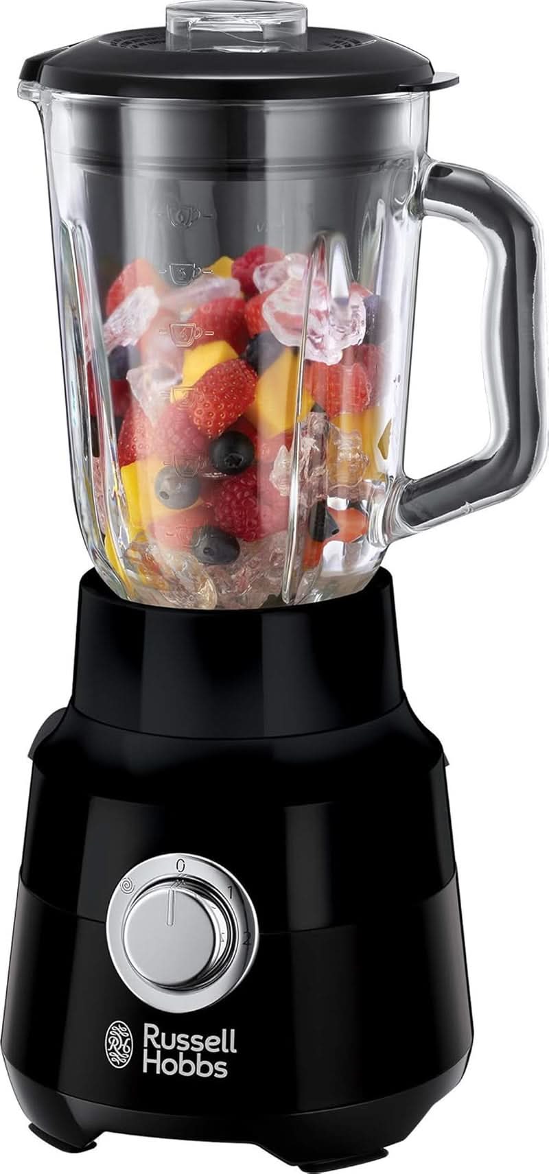 Russell Hobbs Batidora de pie [1,5 L Glasbehälter] Matt Schwarz (motor Starker 0,9 CV, función Impuls-/Ice-Crush-funktion, Edelstahlmesser, Bpa-Frei Mixer, Elektrischer Zerkleinerer, Smoothie-Maker) 24722-56 Kitchen Naty Shop Batidora de pie, individual