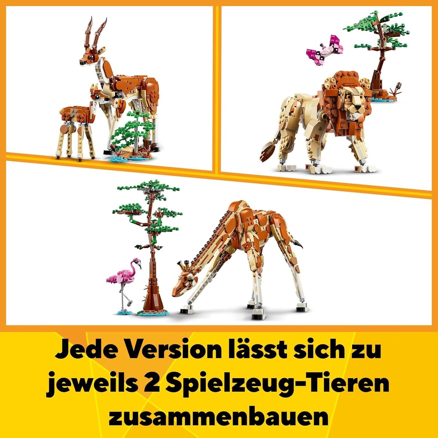 LEGO Creator 3In1 Animal Safari, set creativo con figuras de animales, 3 opciones de construcción: Jirafa de juguete, gacela y león, animales de juguete para niñas y niños, regalo natural para niños a partir de 9 años 31150 Juegos de construcción Beuche den LEGO-Store
