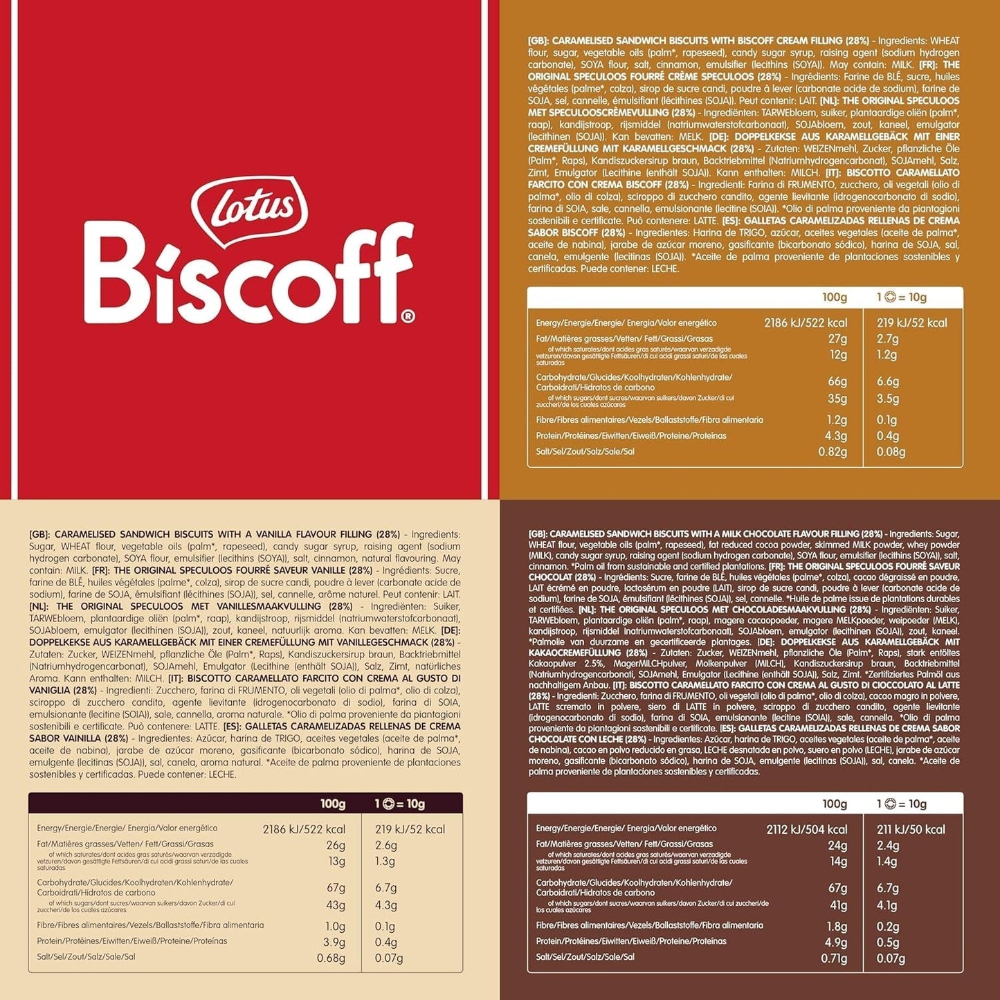 Loto Biscoff | Paquete variado de galletas dobles | 3 Variedades | 2 paquetes por variedad | 15 galletas dobles por paquete | Ingredientes de Origen Natural | Sin colorantes | 6 x 150 g | 900g