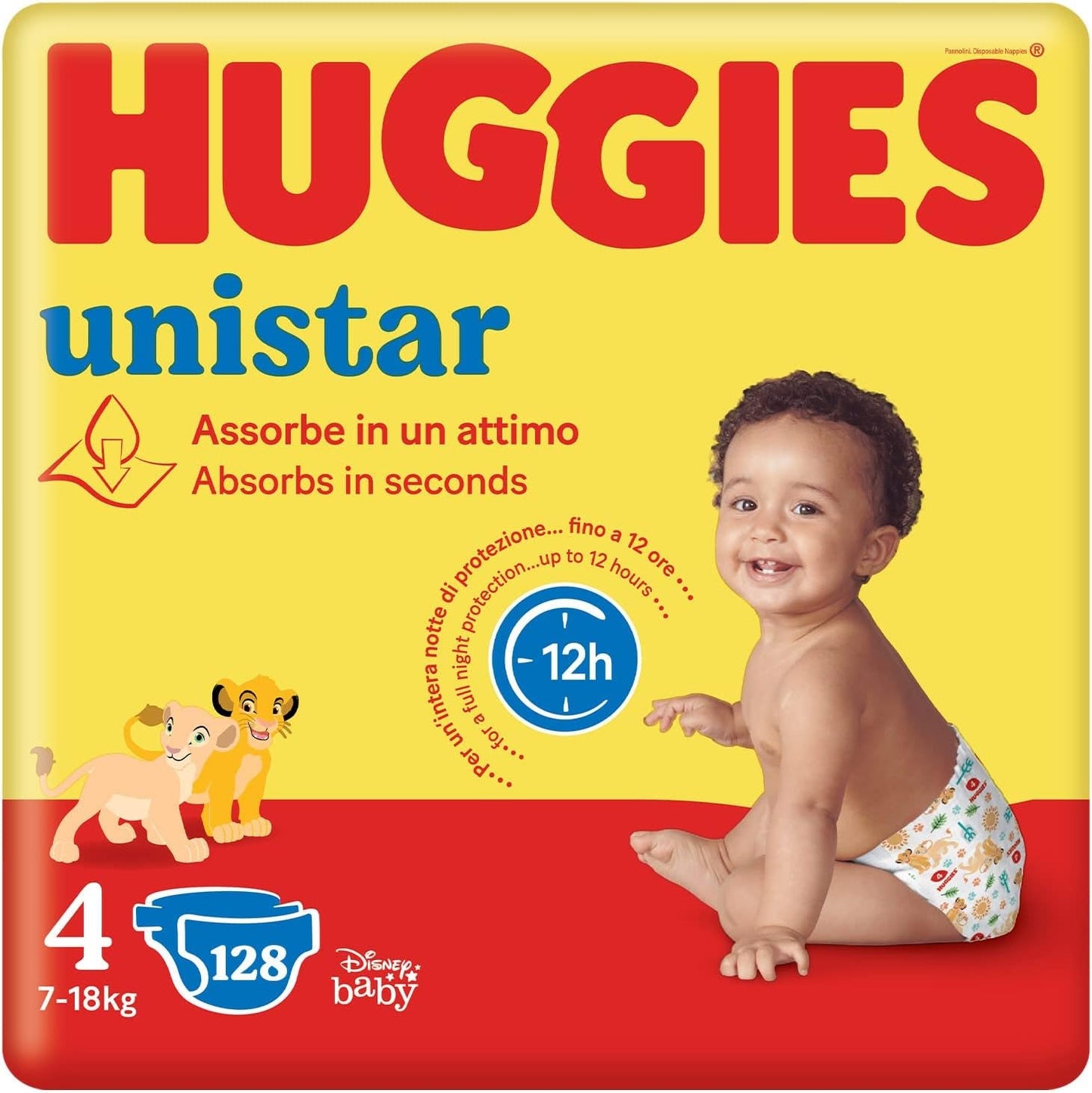Pañales Huggies Unistar, talla 4 (7-14 kg), paquete de 128 pañales (básico)