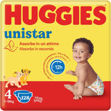 Pañales Huggies Unistar, talla 4 (7-14 kg), paquete de 128 pañales (básico)