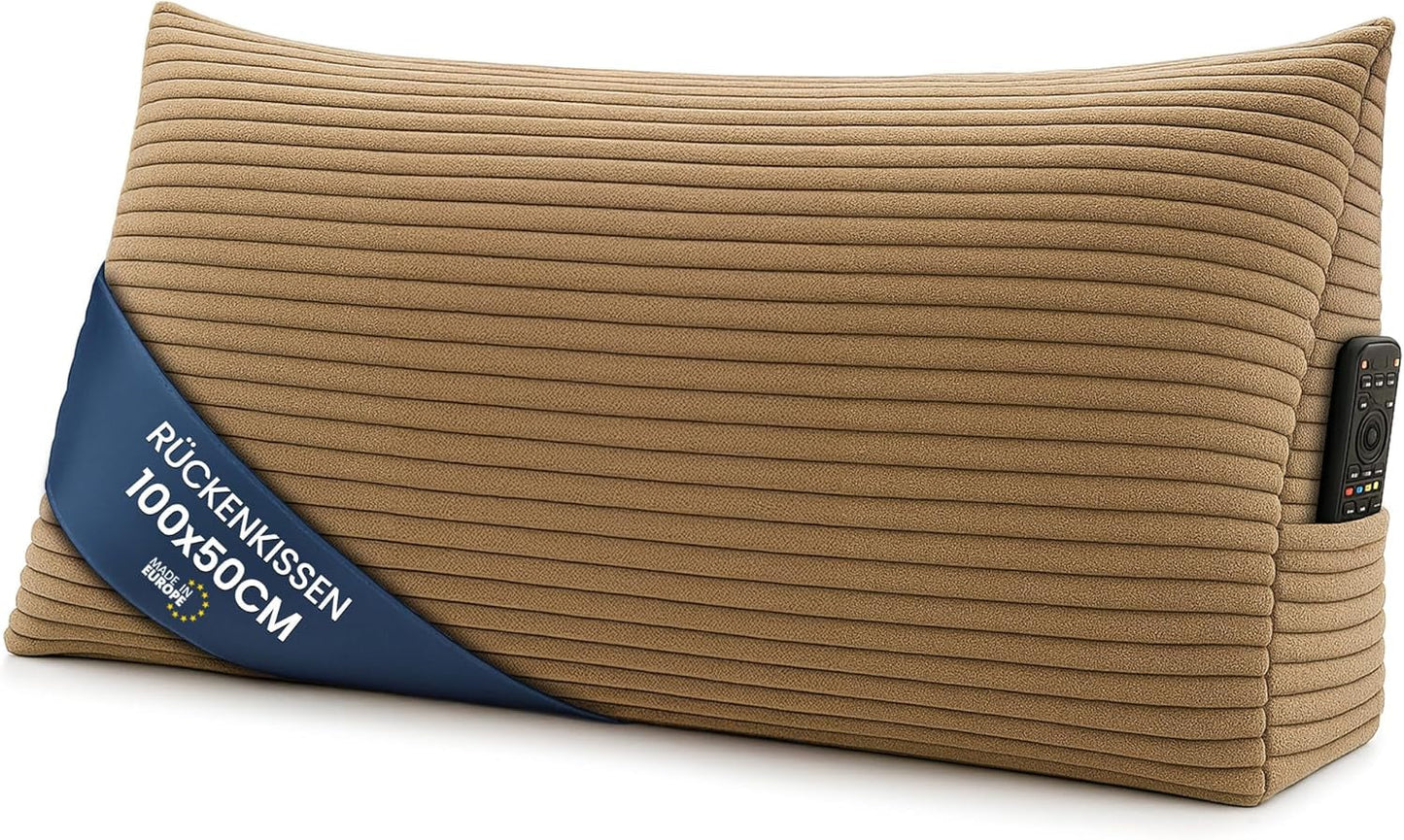 Almohada de plumas, cojín de respaldo, almohada de terciopelo, ancho 70 cm - almohada de lectura para cama, sofá y sofá, almohada de sofá grande, almohada de pared, almohada de sofá, almohada de lectura, almohada de respaldo, gris claro