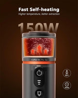 CONQUECO Máquina de espresso para coche de 12 V: Máquina de espresso portátil con batería para acampar y viajar - Calentamiento rápido en 2,5 minutos - 8 tazas de espresso en una sola carga