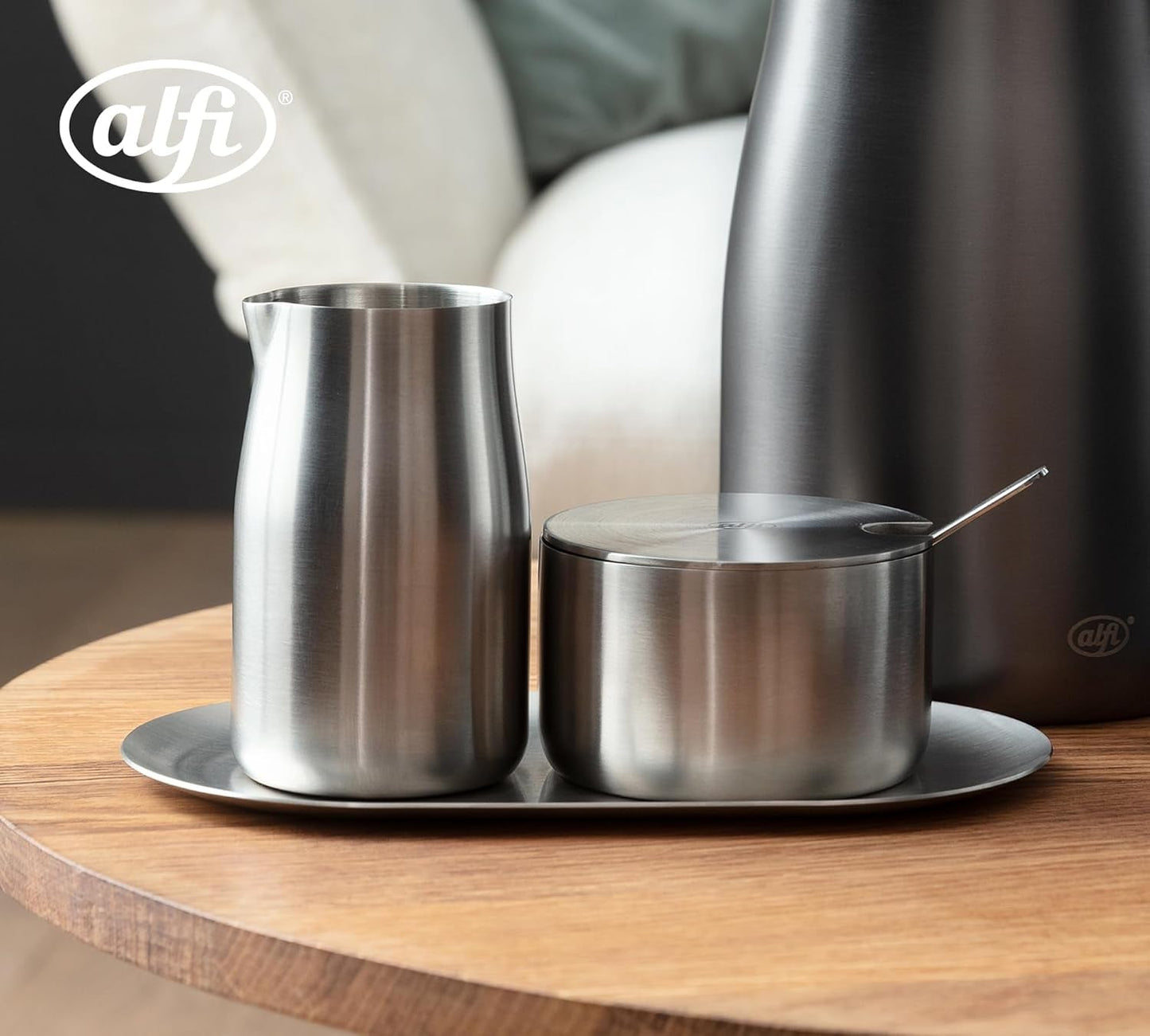 alfi SET DE LECHE Y AZÚCAR, acabado mate, set de leche y azúcar de acero inoxidable de alta calidad, diseño elegante, apto para lavavajillas, duradero
