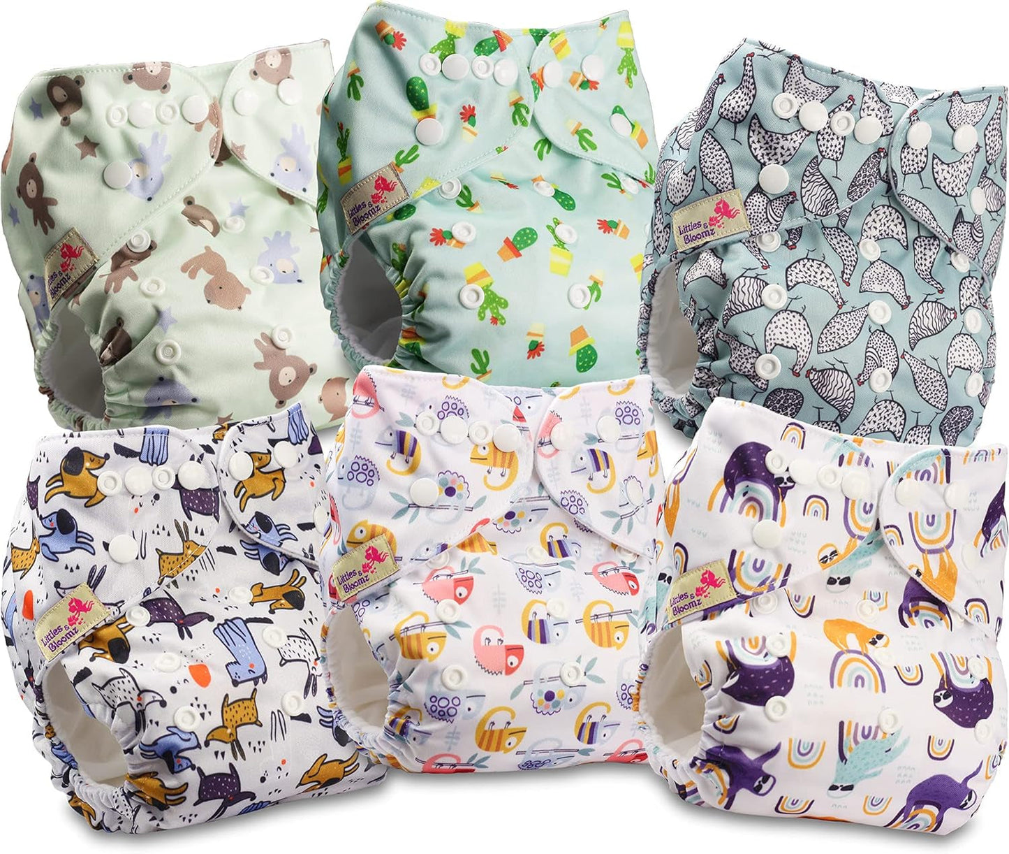 Littles and Bloomz FLP2-0406 Pañal reutilizable con clip estándar, 4 pañales