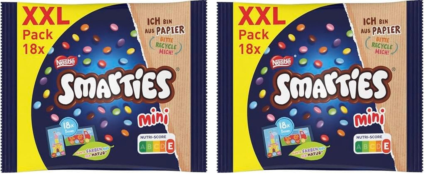 Nestlé SMARTIES Bolsitas Mini XXL, Lentejas Color Chocolate, Ideal para Compartir y Disfrutar con Familiares y Amigos, Colores Naturales, Envase Reciclable, Paquete de 2 (1 x 259g)