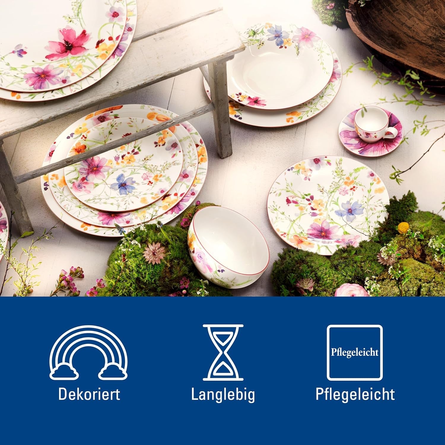 Villeroy & Boch Mariefleur Starter Set, Colores Surtidos, Apto para Lavavajillas, Microondas, Vajilla para 2, Vajilla Floral, Vajilla, Vajilla Combinada, Porcelana Premium