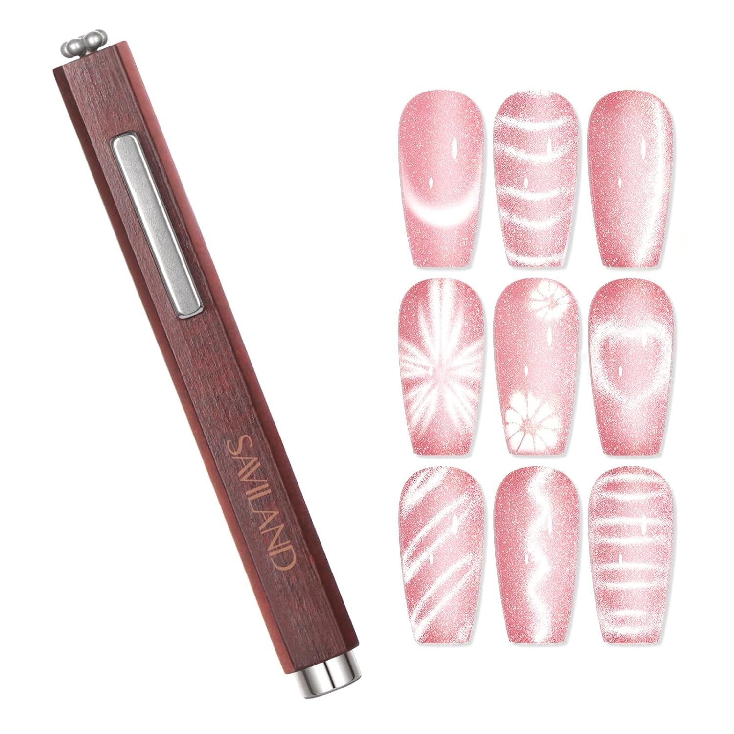SAVILAND 4X Hochfester Cat Eye Magnet For Nagel: 3-en-1 Nagel Magnet Rund Lange Streifenperle N35 Imán ultra fuerte de neodimio para Nagellack Präzise 3S Formung Cat Eye Gel Nagellack Magnet Magnetstift