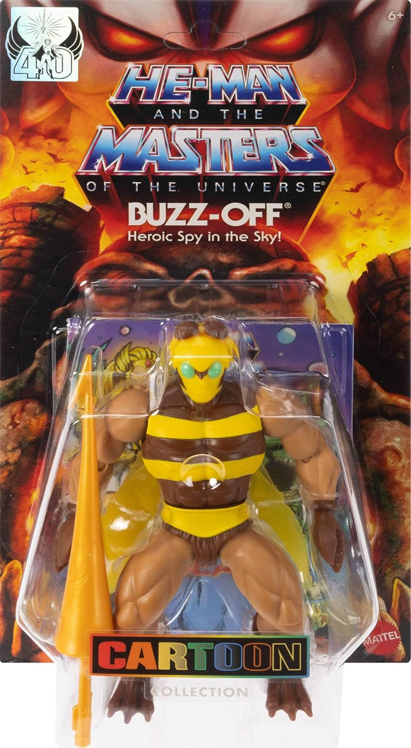 Figura de acción Buzz-Off de Masters of the Universe Origins de la colección de dibujos animados, de unos 14 cm de altura, de la televisión de los años 80, Líder de abejas con alas y gafas con jabalina, JBM88 Figuras de acción Naty Shop
