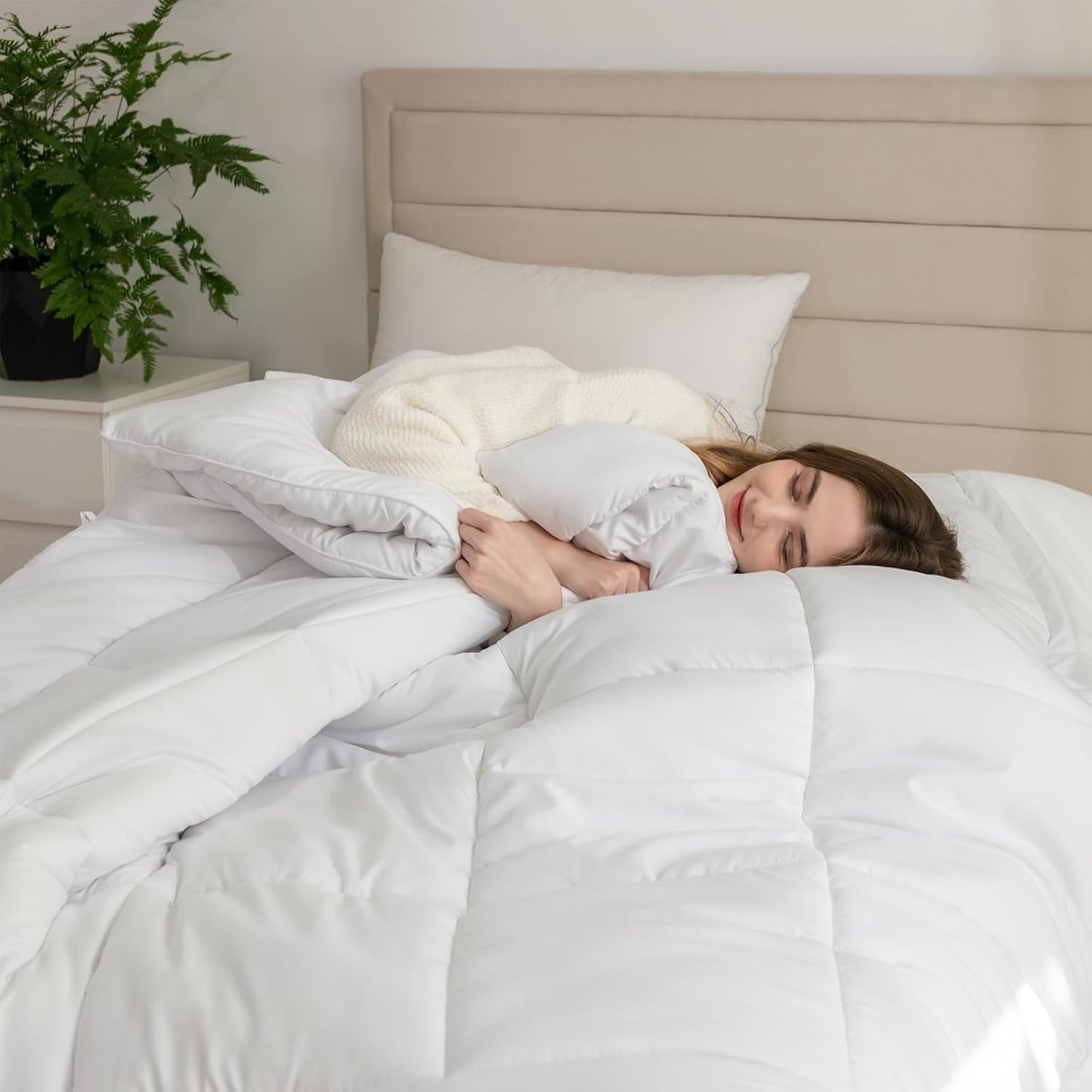 Good Nite Juego de Cama Individual, 15 Tog, Calor Invernal, Cama Individual, Poliéster Suave, Fibra Hueca, Sábanas Blancas con Tiras en las Esquinas, Lavable a Máquina (Blanco, 15 Tog, 130 X 150 cm) Naty Shop Quilts & Quilts