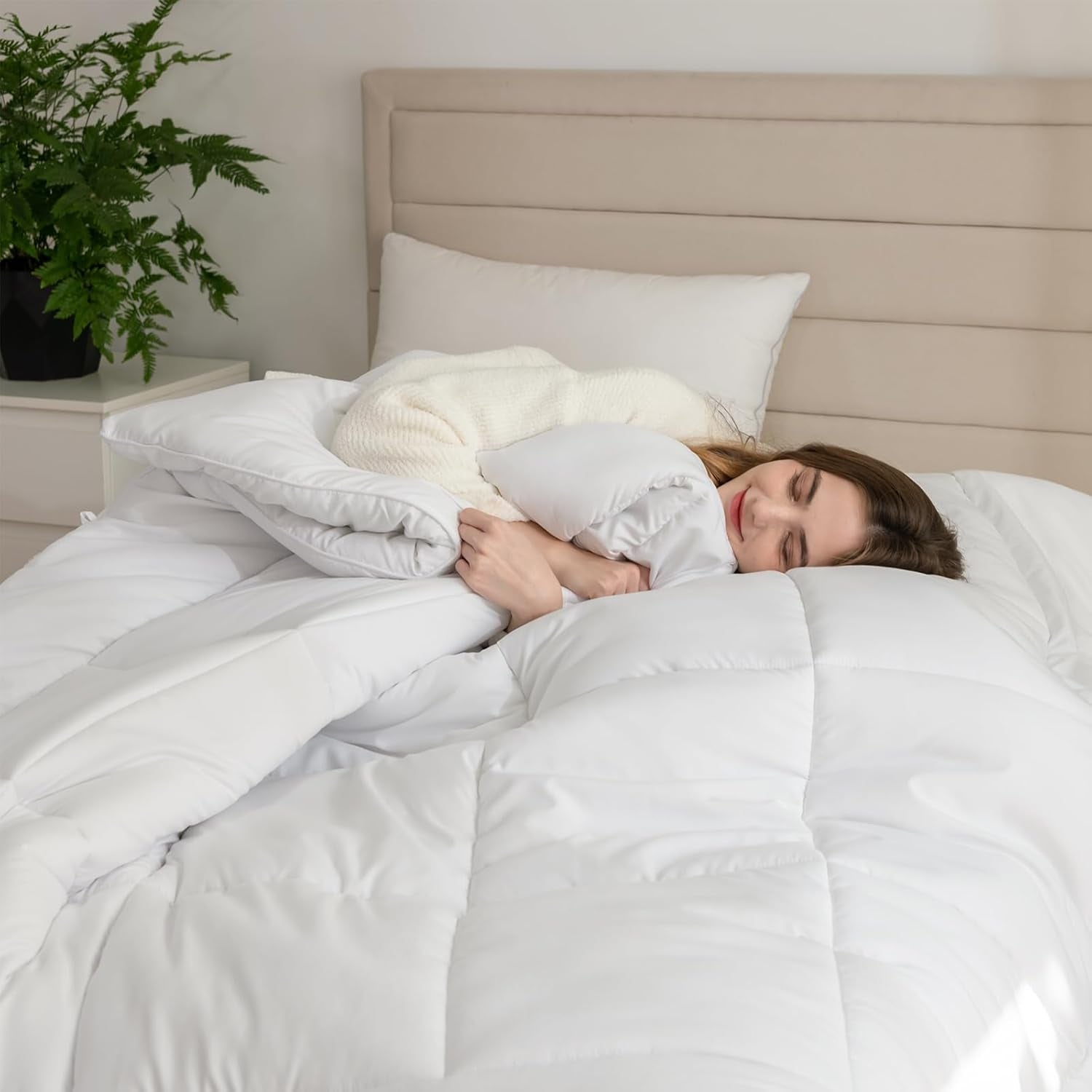 Good Nite Juego de Cama Individual, 15 Tog, Calor Invernal, Cama Individual, Poliéster Suave, Fibra Hueca, Sábanas Blancas con Tiras en las Esquinas, Lavable a Máquina (Blanco, 15 Tog, 130 X 150 cm) Naty Shop Quilts & Quilts