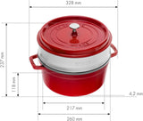 STAUB Gusseisen Bräter/Cocotte, Mit Dämpfeinsatz Aus Edelstahl, Rund 26 Cm, 5,2 L, Aromaregen Funktion Für Optimale Befeuchtung, Für Alle Herdarten Inkl. Induktion & Backofen, Kirschrot, Rot Moldes y bandejas para repostería Naty Shop