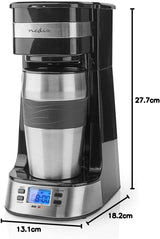 NEDIS Espressor - Café filtrado - 0,4 l - 1 taza - Temporizador - Negro / Plata