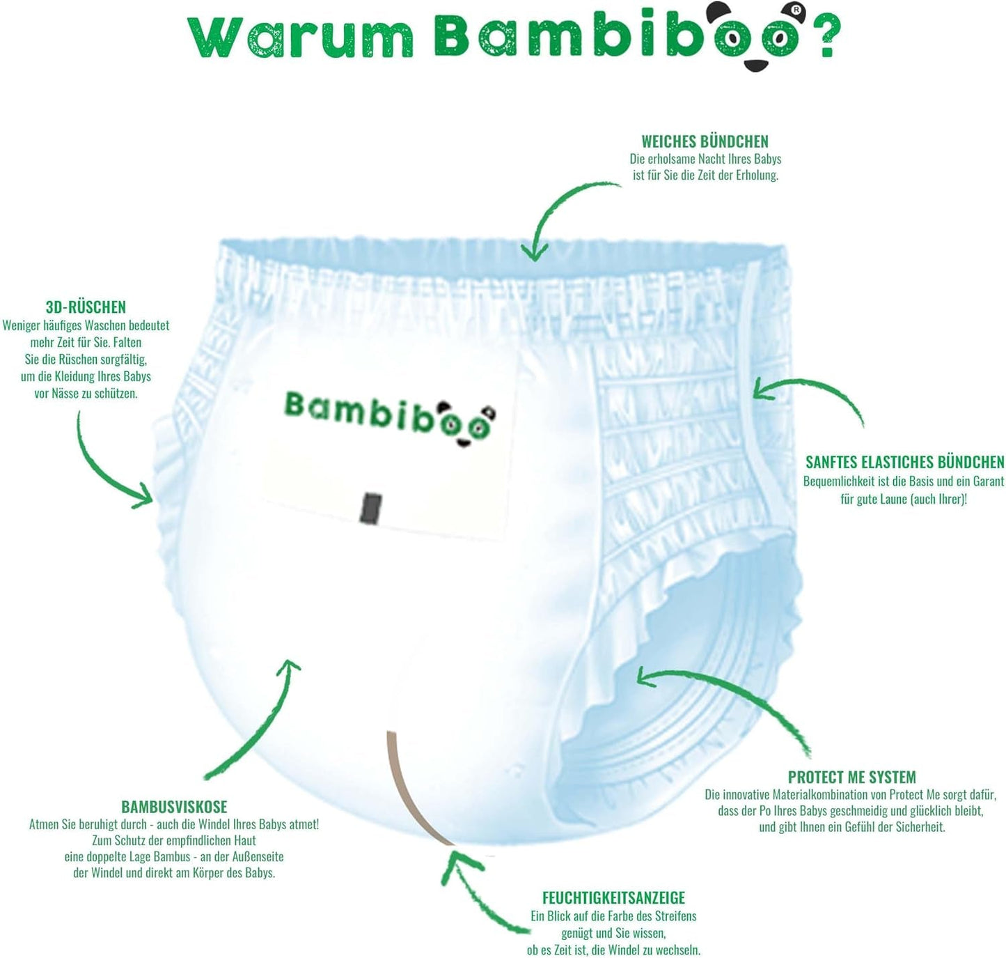 Bambiboo Pañales Desechables, Respetuosos con la Piel, Fibra de Bambú Fina - Bragas para Pañales para Bebé - Fundas para Pañales Desechables - Protección para la Piel Sensible - Altamente Absorbente - Talla 4 (Maxi), 16 Piezas