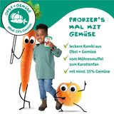 FRECHE FREUNDE Bolsita de frutas ecológicas exprimibles con manzanas, fresas, remolacha y zanahoria, puré de frutas y verduras en bolsitas exprimibles para bebés a partir de 6 meses, vegano, paquete de 6 (6 x 100 g)
