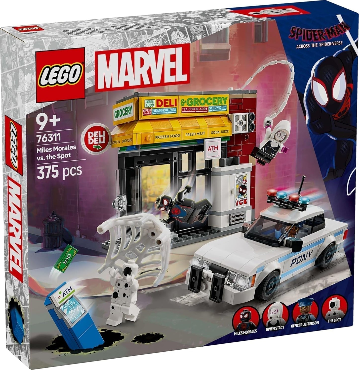 LEGO Marvel Spider-Verso: Miles Morales vs. Spot - Juego de superhéroe con coche de juguete - 4 minifiguras y mini mercado - Regalo para niños y niñas a partir de 9 años 76311 Juegos de construcción Besuche den LEGO-Store