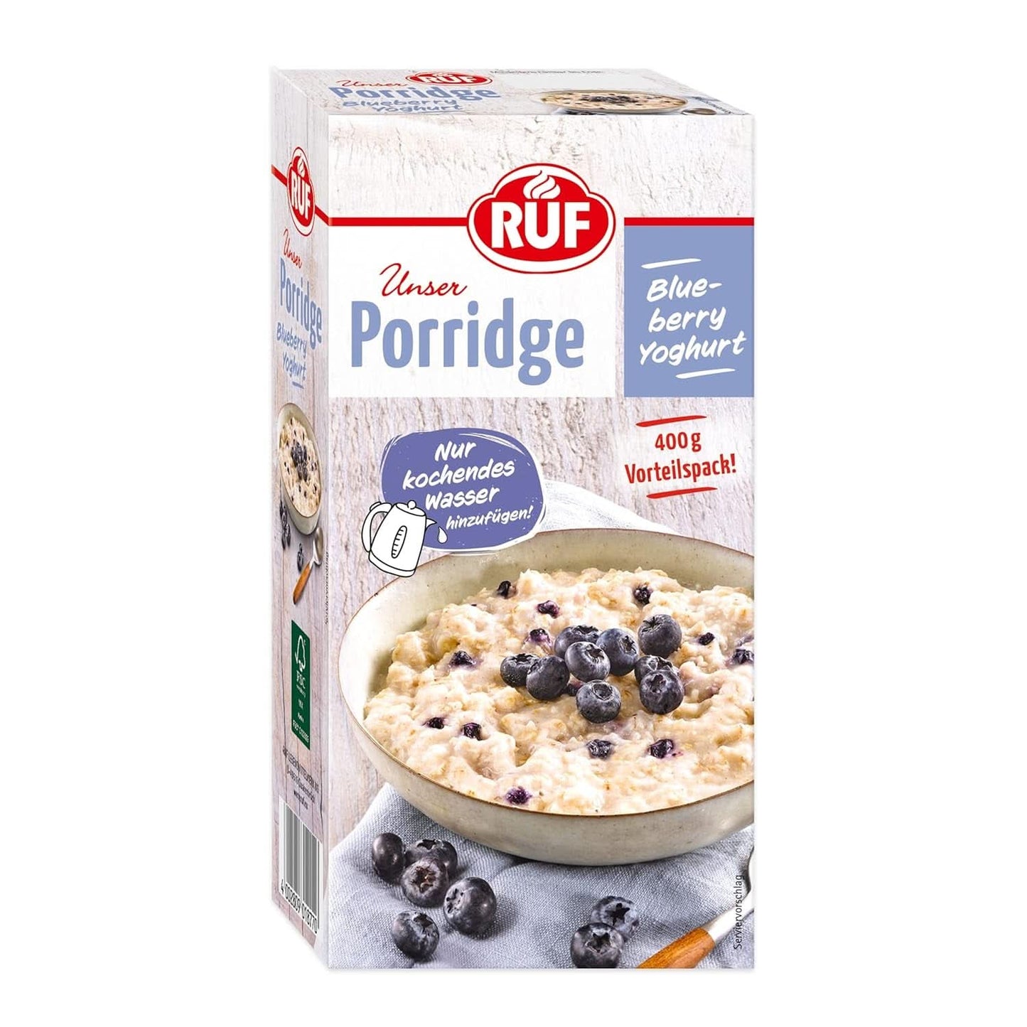 Gachas RUF Manzana Canela, con copos de avena integral, fino sabor a canela y trozos de manzanas secas, 400 gramos Cereales Naty Shop 400 gramos Yogur con arándanos