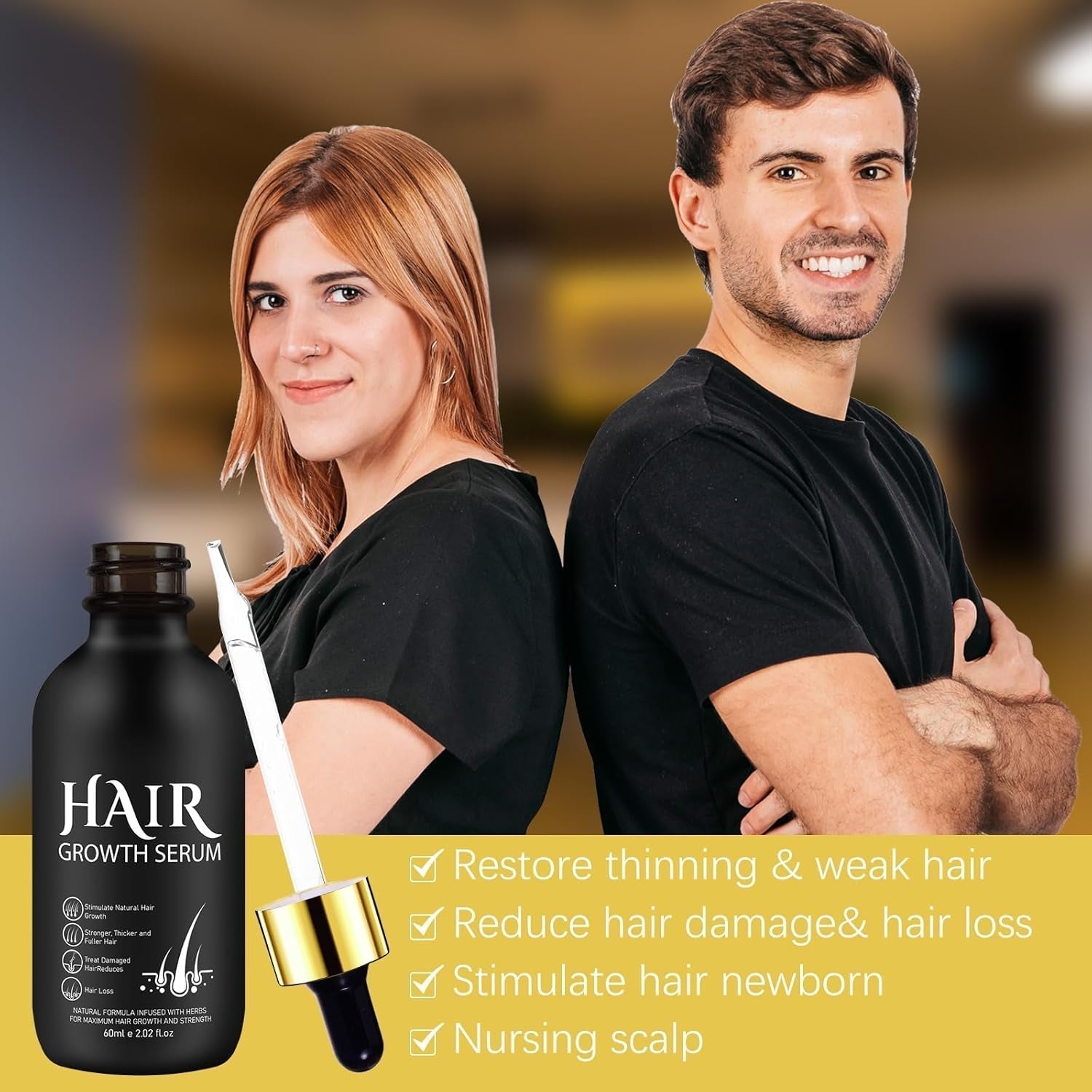 Aceite Orgánico para el Crecimiento del Cabello 5% - Solución de Uso Externo - Crecimiento y Engrosamiento del Cabello - Para la Caída y Afinamiento del Cabello Masculino - Reactiva los Folículos que se Encogen - Dispensador de Bomba Precisa, 60ml Cuidado del Cabello Naty Shop