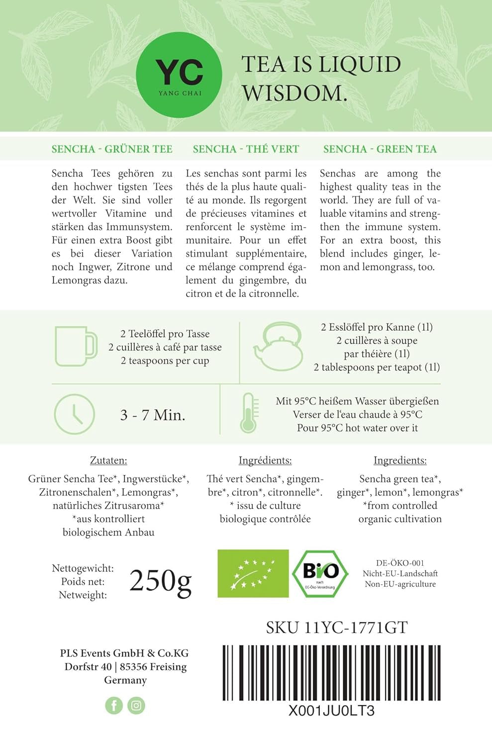 YC Yang Chai Sencha Té Verde BIO 250G - Té japonés a granel con sabor a bergamota - Té verde japonés original "Dinastía Sencha" procedente de cultivo ecológico controlado