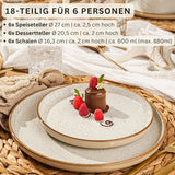 SÄNGER Río Crema | Juego de vajilla de gres de 18 piezas para 6 personas, incluidos 6 platos llanos, 6 platos de postre y 6 tazones | LA COLECCIÓN DE VALOR