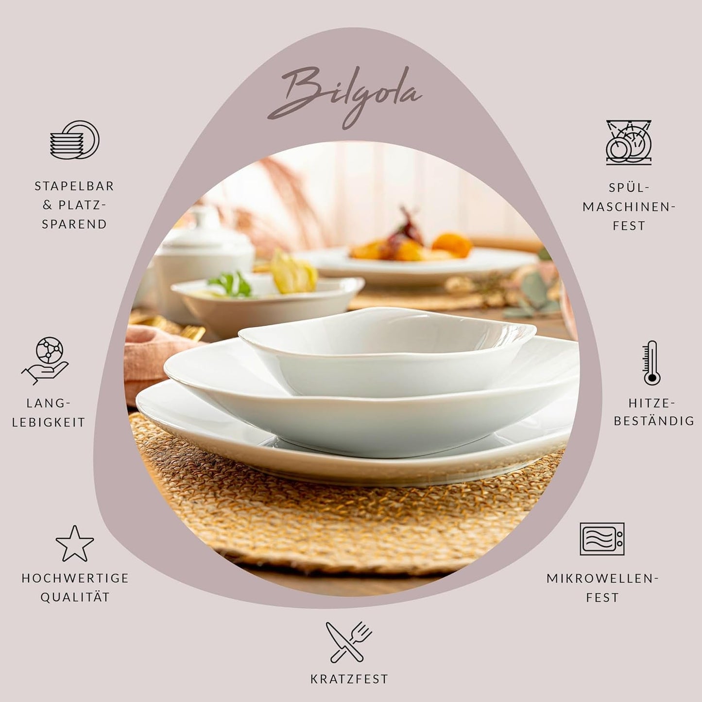 SANGER | Juego de vajilla Bilgola blanca, vajilla de porcelana de 24 piezas para 6, platos cuadrados, platos llanos | LA COLECCIÓN PREMIUM