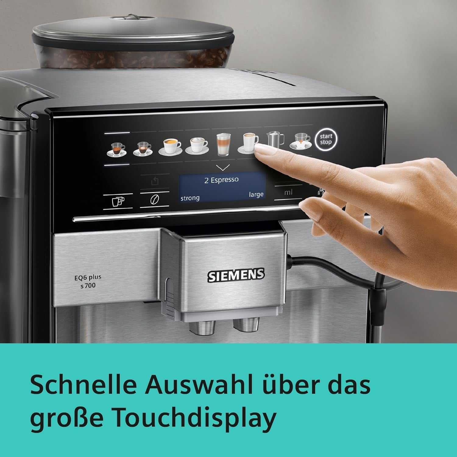 Cafetera espresso automática Siemens EQ.6 plus s700 TE657503DE, para muchas especialidades de café, espumador de leche, molinillo cerámico, doble función de café, antical, limpieza automática a vapor, 1500 W, acero inoxidable