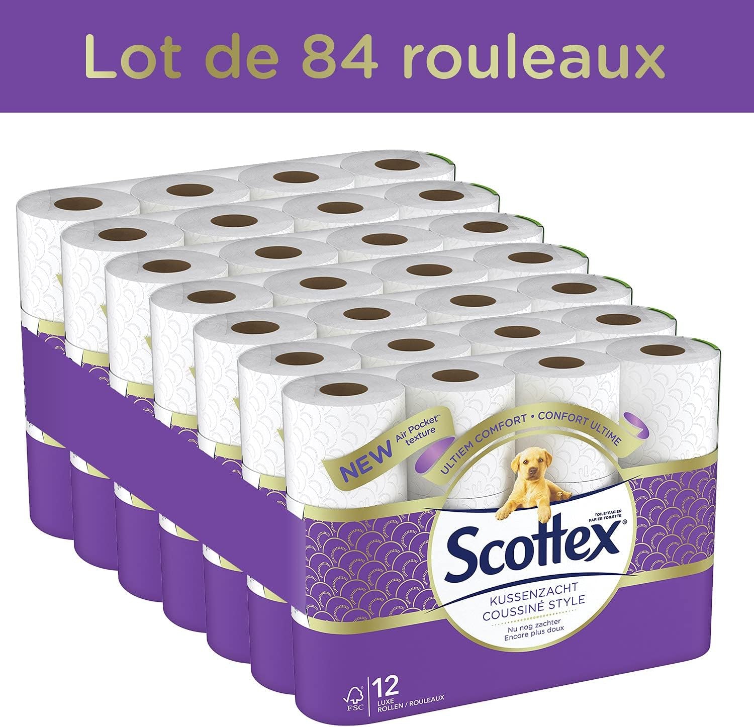 Papel higiénico acolchado (12 paquetes de 7 rollos) - suave y cómodo - respetuoso con el medio ambiente - duradero