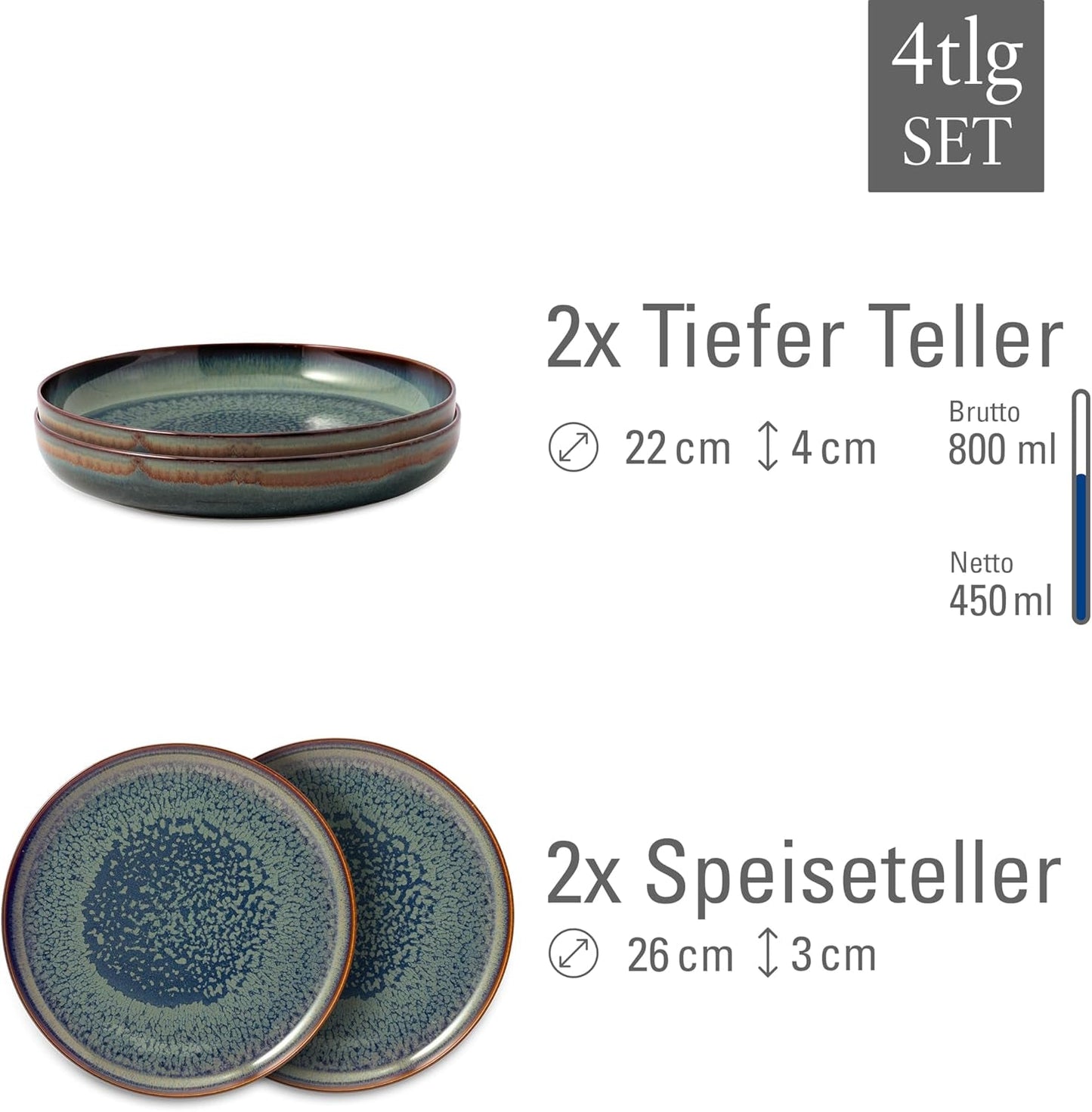 Vajilla Crafted Breeze de Villeroy & Boch, 4 piezas, para 2 personas, verde